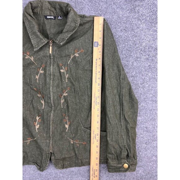 Krazy Kat Jacket Women's XL Green Floral Embroidered Full Zip Pockets Collared - Picture 4 of 6